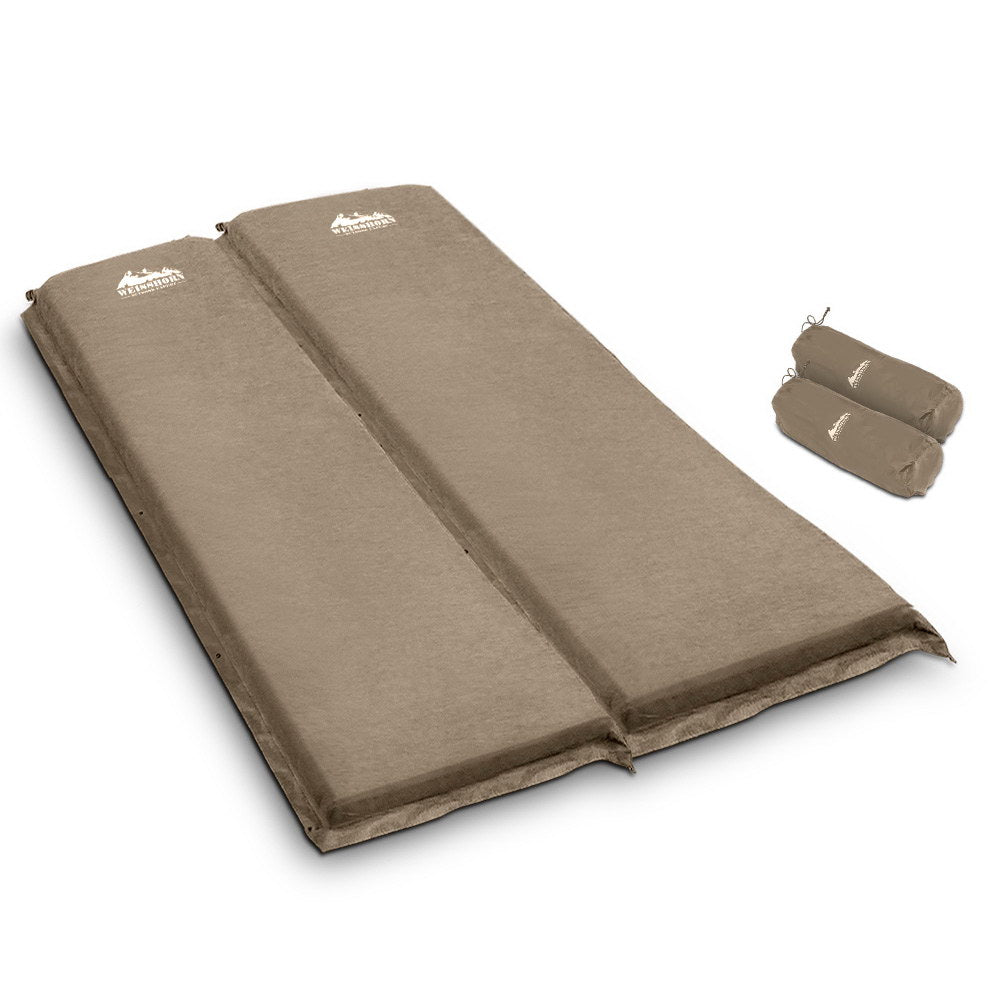 Weisshorn Double Self-Inflating Camping Mattress - 10CM Thick Air Bed Pad in Coffee