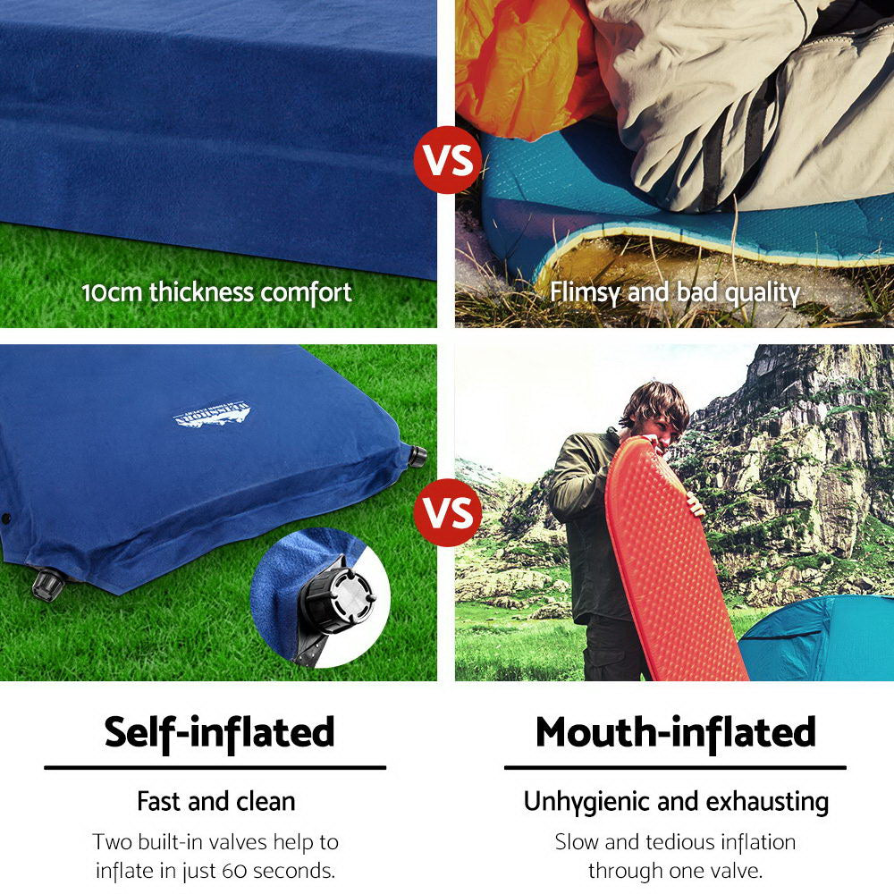 Weisshorn Double Self-Inflating Camping Mattress - 10CM Thick Air Bed Pad in Navy