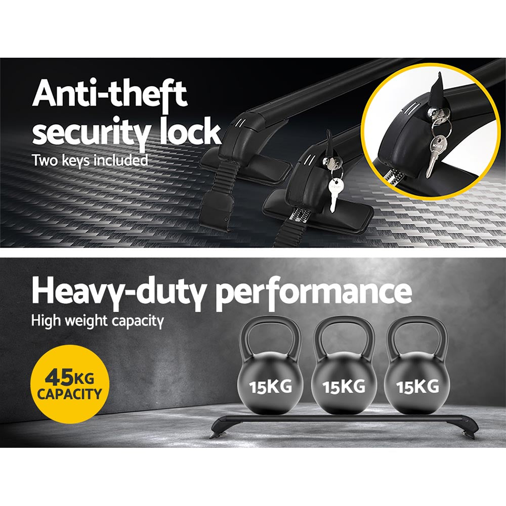 Adjustable Aluminium Car Roof Rack Cross Bars - 90cm, Lockable with 75kg Capacity