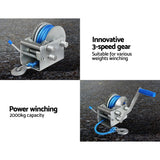 Heavy-Duty 3-Speed Hand Winch with Dyneema Synthetic Rope - Side View
