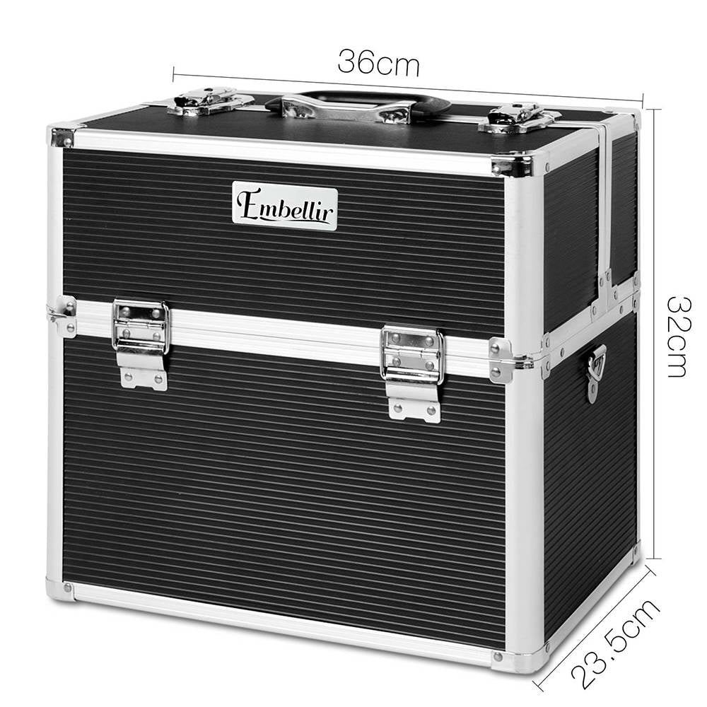Elegant Black Portable Makeup Organizer with Mirror