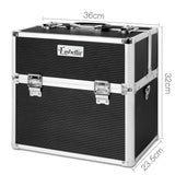 Elegant Black Portable Makeup Organizer with Mirror - Front View