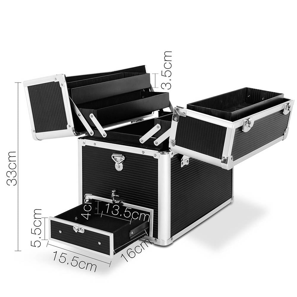 Elegant Black Portable Makeup Organizer with Mirror