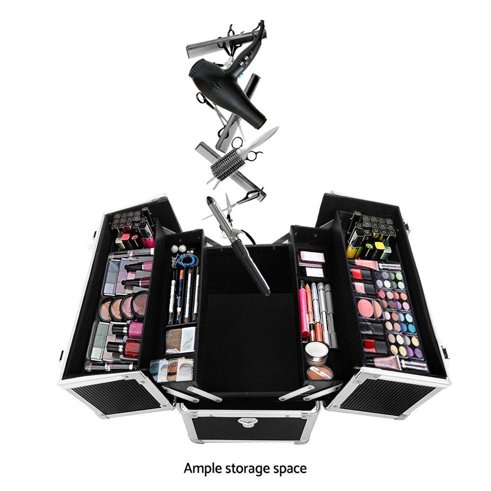 Elegant Black Portable Makeup Organizer with Mirror
