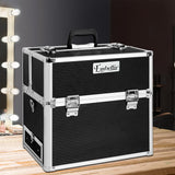 Elegant Black Portable Makeup Organizer with Mirror - Close-Up Angle