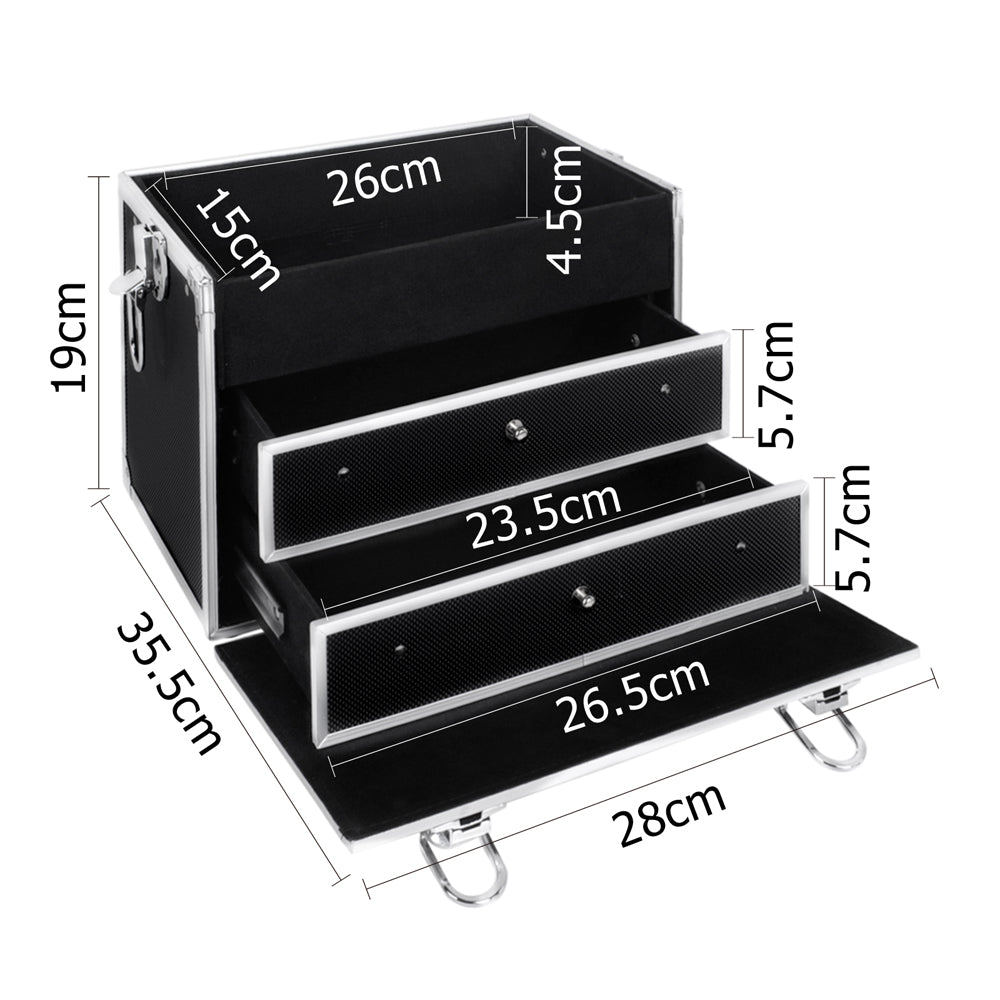 Elegance on the Go: Portable Black Makeup Case with Mirror