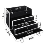 Elegance on the Go: Portable Black Makeup Case with Mirror - Front View