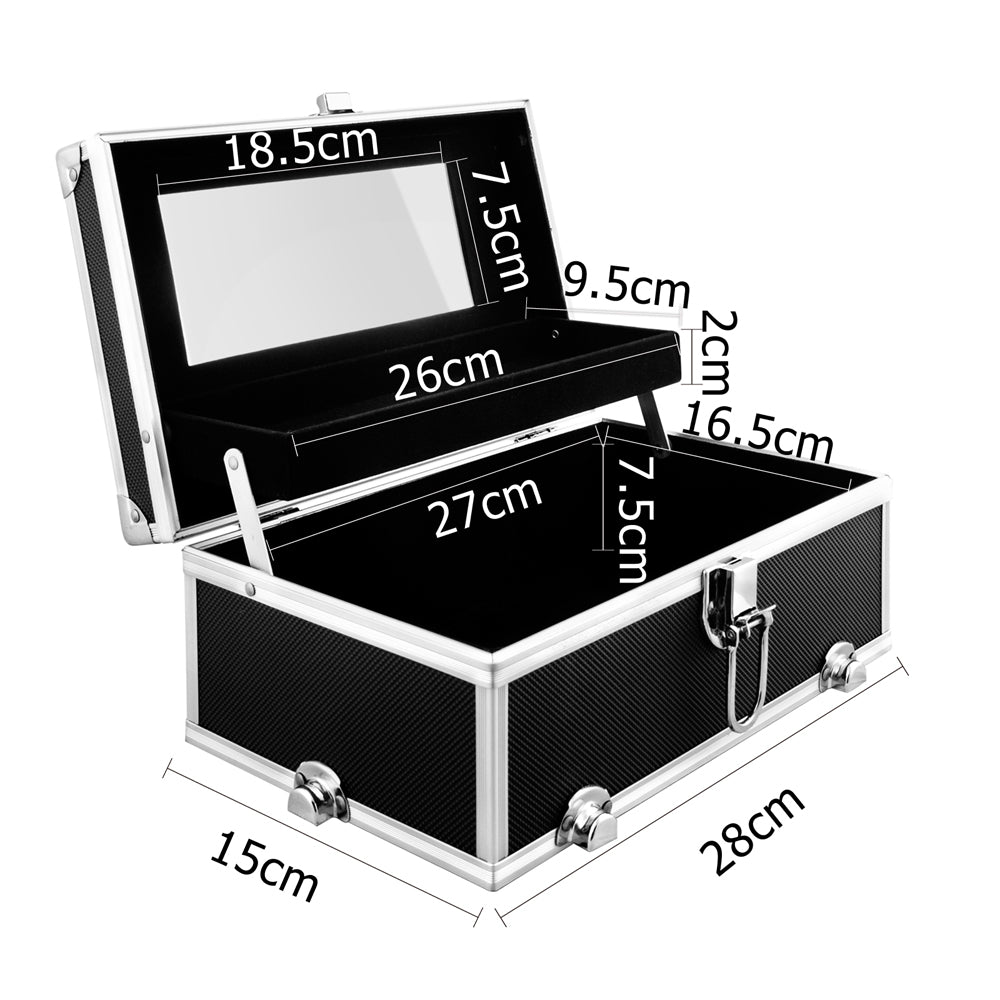 Elegance on the Go: Portable Black Makeup Case with Mirror