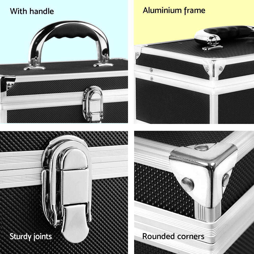Elegance on the Go: Portable Black Makeup Case with Mirror