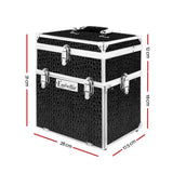 Crocodile Black Professional Portable Makeup Organizer with Mirror