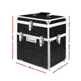 Crocodile Black Professional Portable Makeup Organizer with Mirror - Front View