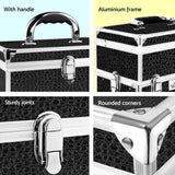 Crocodile Black Professional Portable Makeup Organizer with Mirror - 45-Degree Angle
