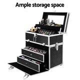 Crocodile Black Professional Portable Makeup Organizer with Mirror - Rear View