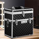 Diamond Black Portable Makeup Case with Mirror - Luxury Beauty Organizer - Close-Up Angle