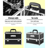 Diamond Black Portable Beauty Makeup Organizer Case - Top-Down View