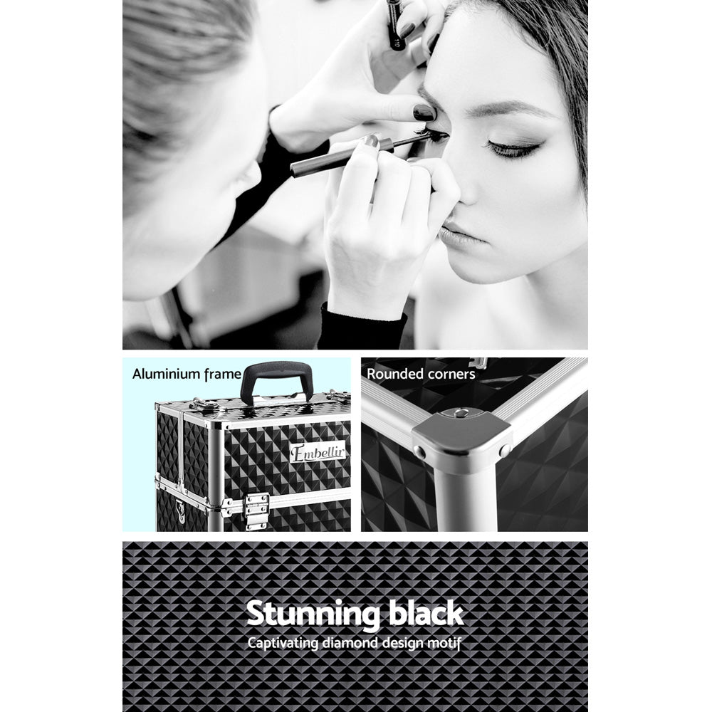 Diamond Black Portable Beauty Makeup Organizer Case