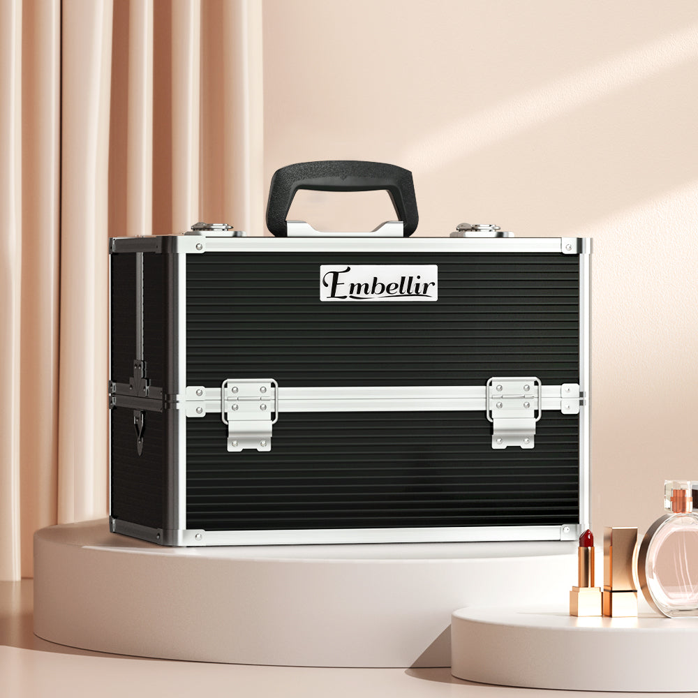 Sleek Black Travel Makeup Organizer Case