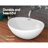 Sleek White Nano Glazed Oval Ceramic Sink Basin - Side View