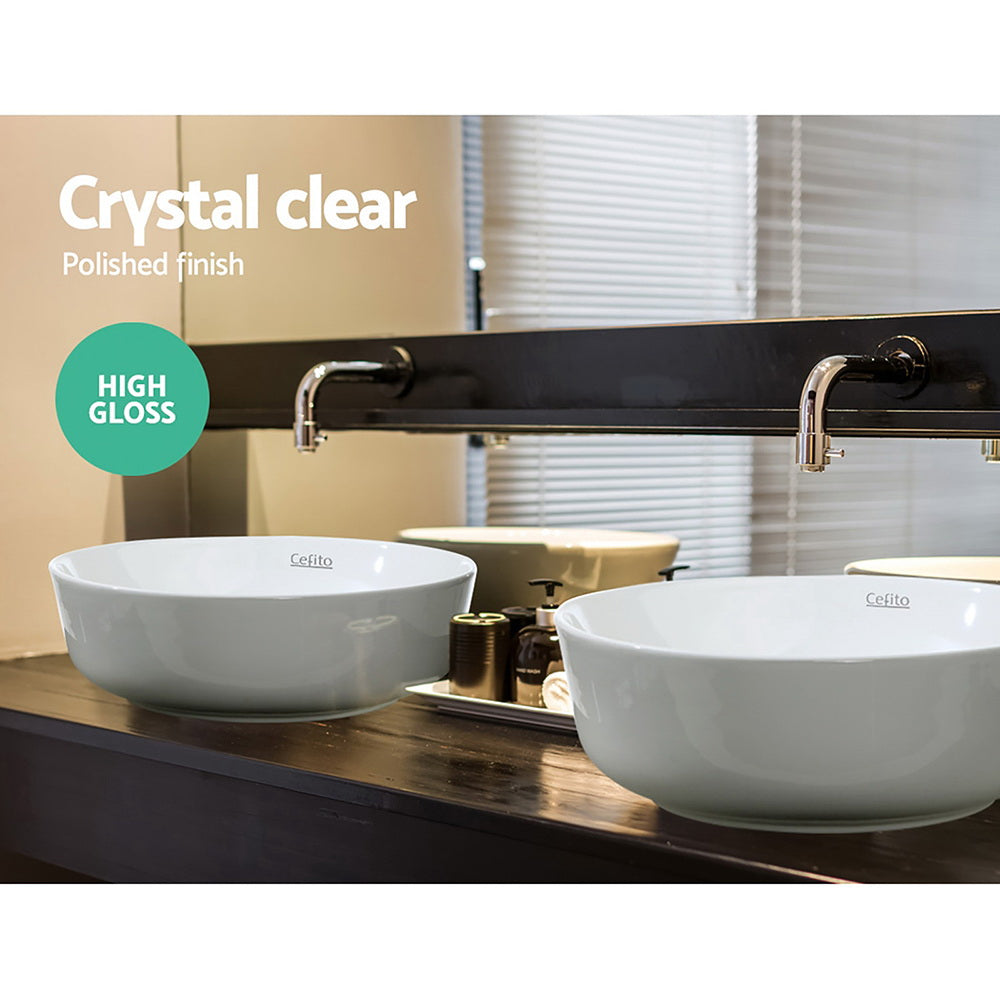 Elegant White Nano Glazed Ceramic Above Counter Sink Basin for Stylish Bathrooms