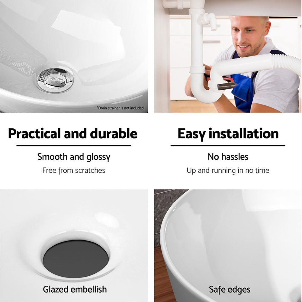 Elegant White Nano Glazed Ceramic Above Counter Sink Basin for Stylish Bathrooms