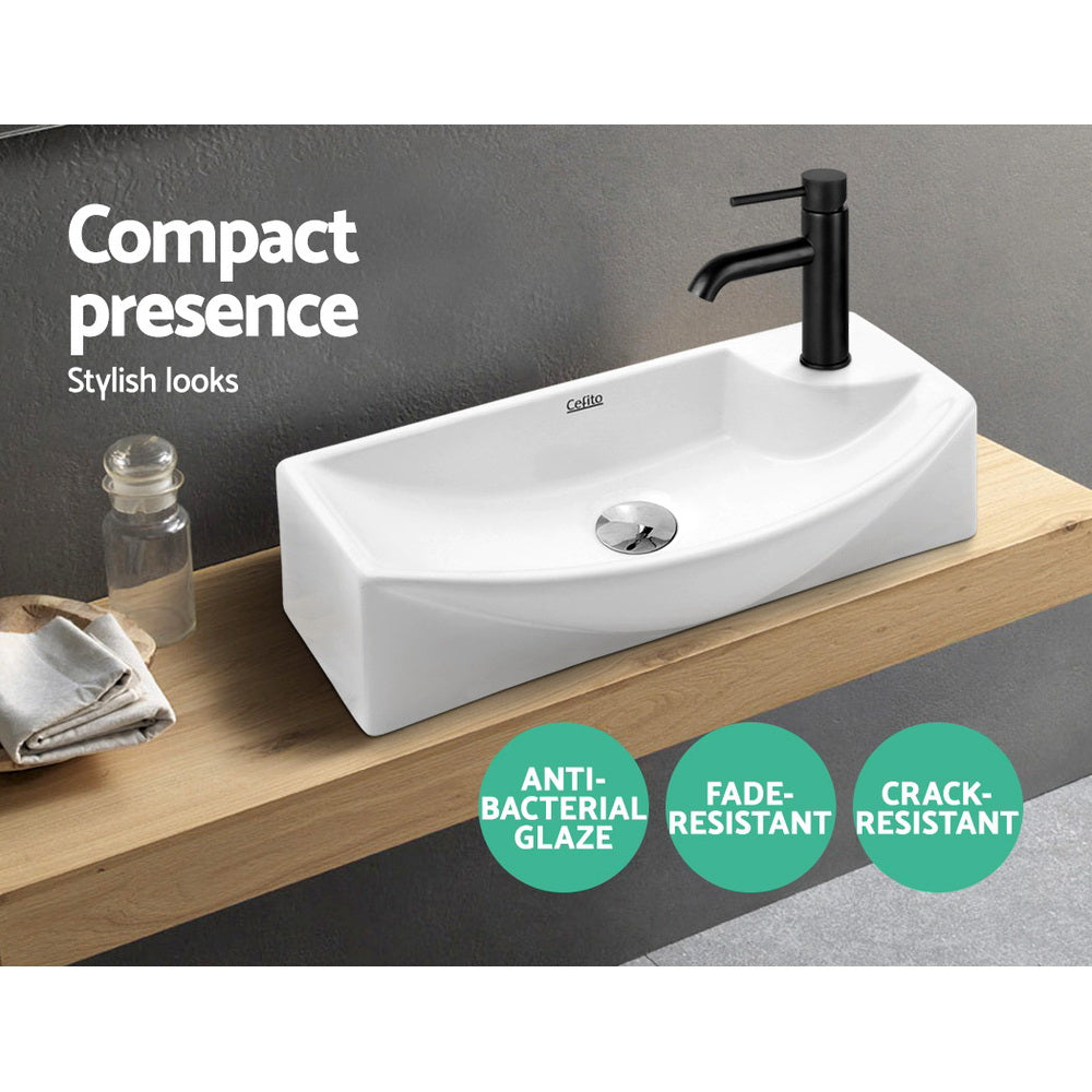 Sleek Space-Saving Nano-Glazed Ceramic Wash Basin 46cm x 15cm