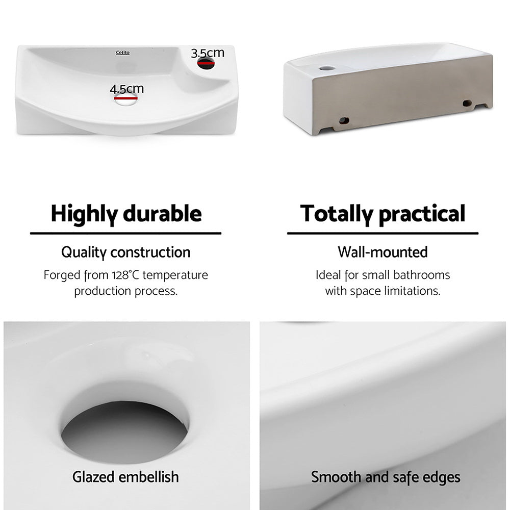 Sleek Space-Saving Nano-Glazed Ceramic Wash Basin 46cm x 15cm