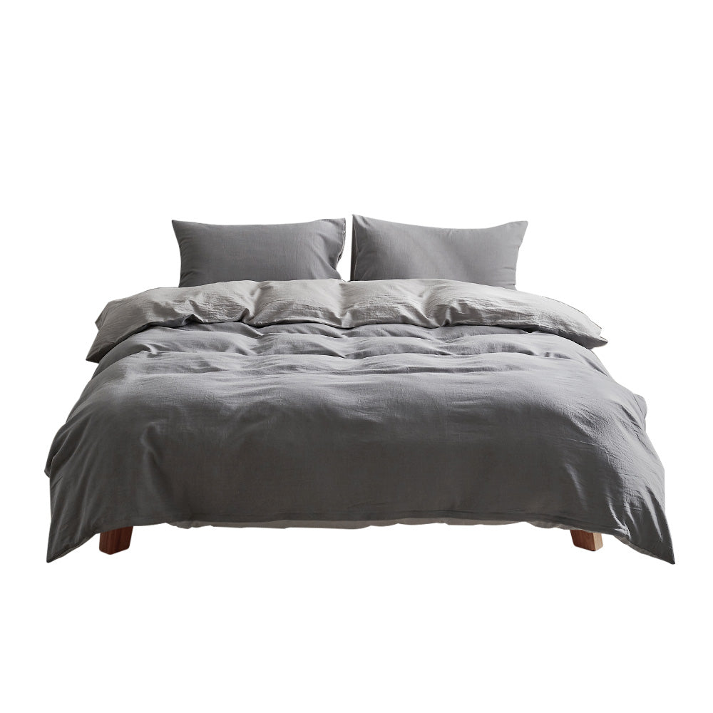 Cosy Club Plush Grey Double Washed Cotton Bedding Set
