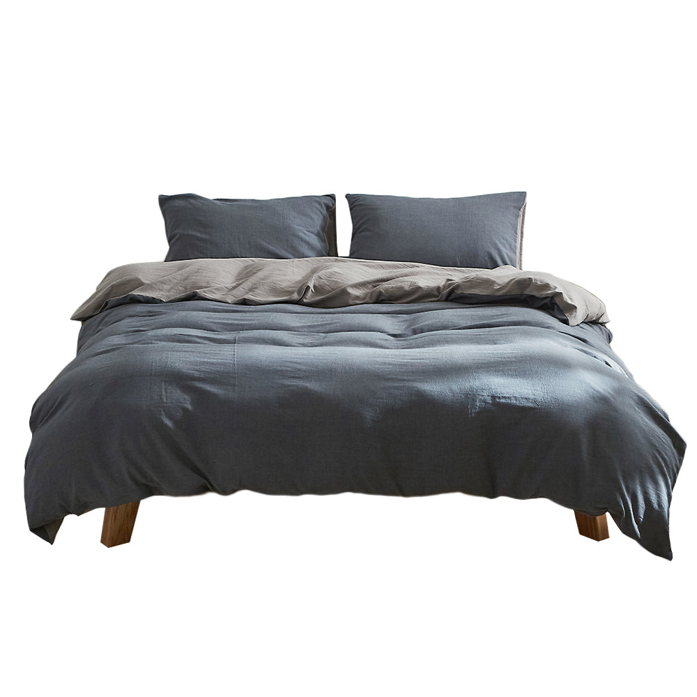 Luxurious King Size Cotton Quilt Cover Set - Soft Blue & Dark Grey