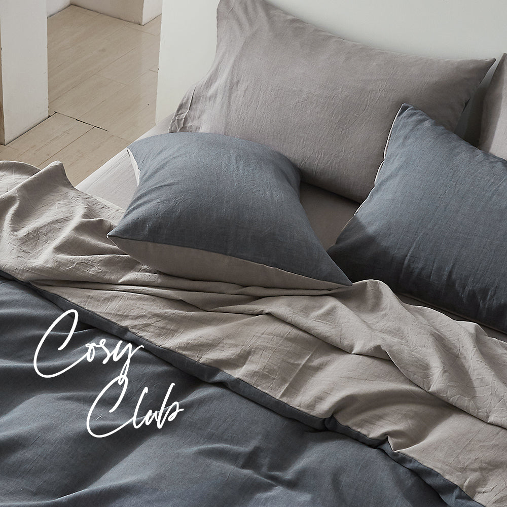 Luxurious King Size Cotton Quilt Cover Set - Soft Blue & Dark Grey