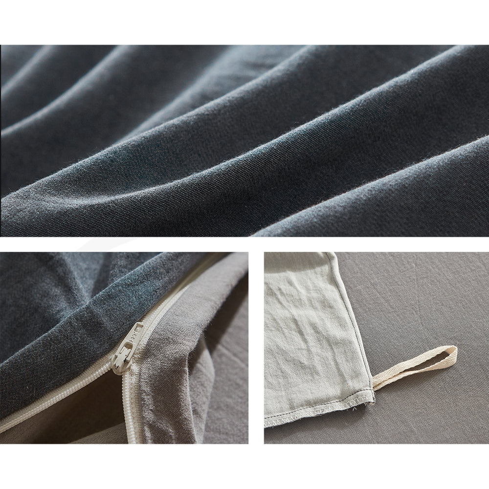 Luxurious King Size Cotton Quilt Cover Set - Soft Blue & Dark Grey