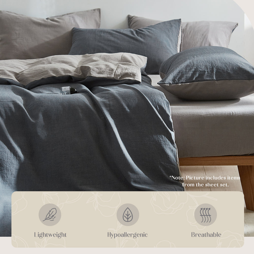 Luxurious King Size Cotton Quilt Cover Set - Soft Blue & Dark Grey