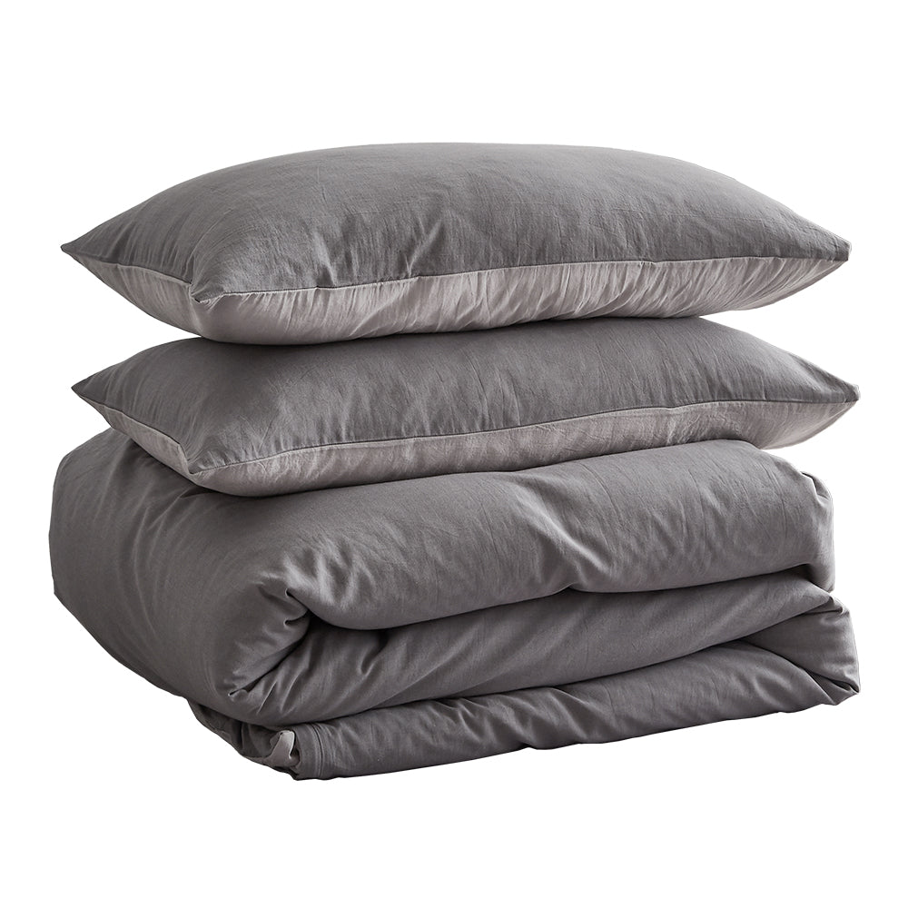 Cozy Elegance: Soft Grey King Washed Cotton Quilt Set by Cosy Club