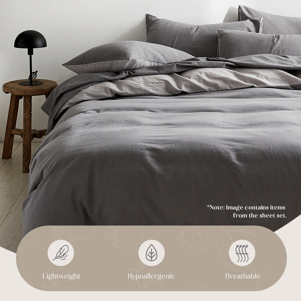 Cozy Elegance: Soft Grey King Washed Cotton Quilt Set by Cosy Club