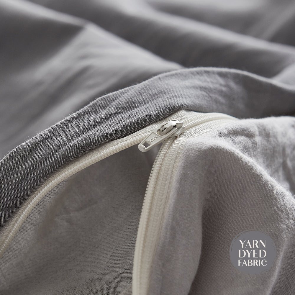 Cozy Elegance: Soft Grey King Washed Cotton Quilt Set by Cosy Club