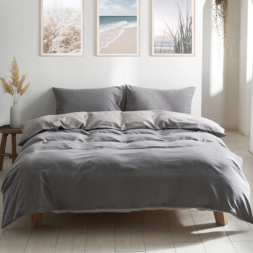 Cozy Elegance: Soft Grey King Washed Cotton Quilt Set by Cosy Club