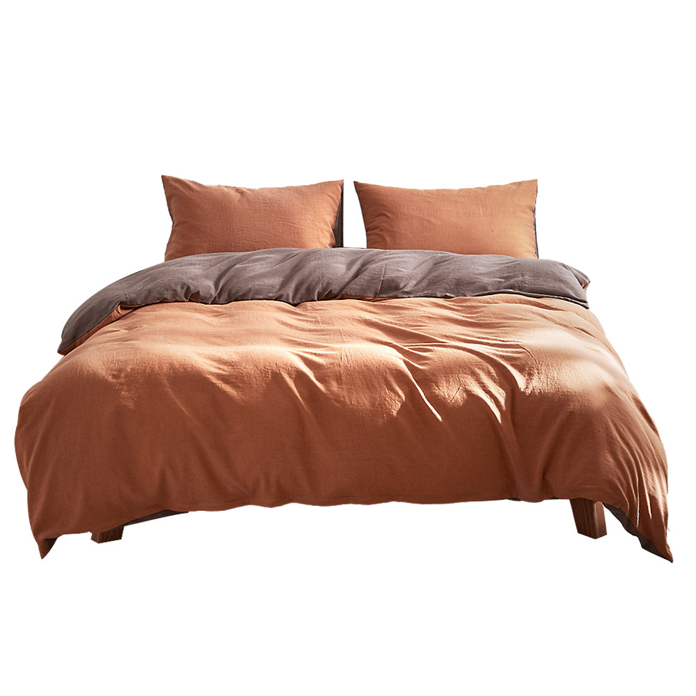 Plush Cotton Duvet Cover Set in Warm Orange and Brown for King Size