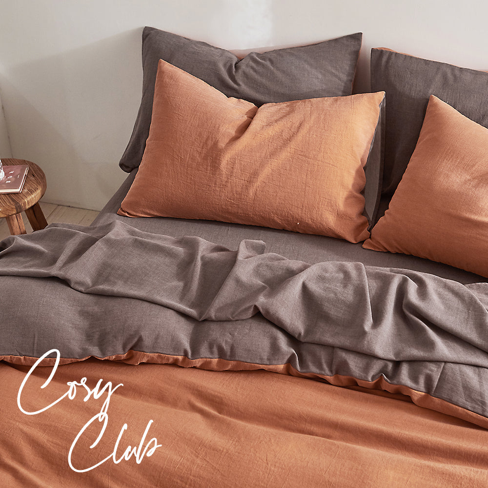 Plush Cotton Duvet Cover Set in Warm Orange and Brown for King Size