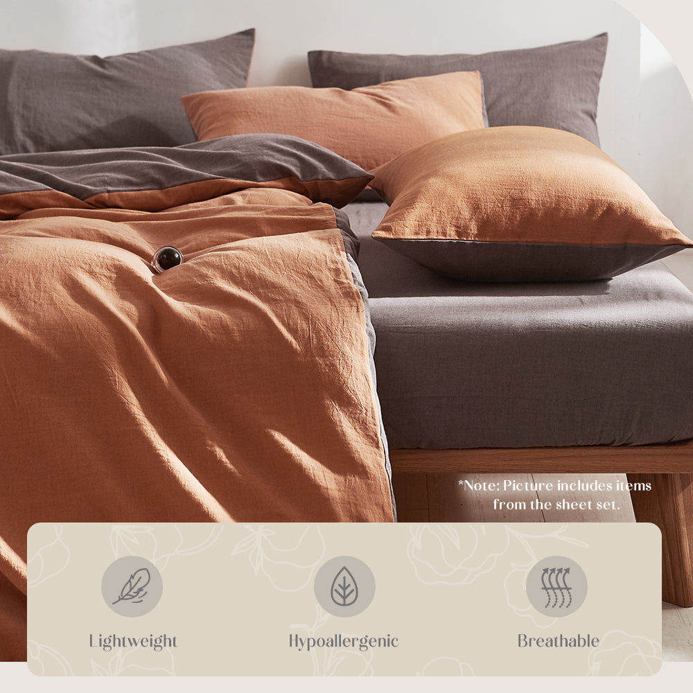 Plush Cotton Duvet Cover Set in Warm Orange and Brown for King Size