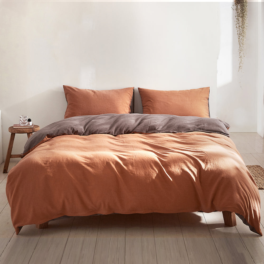 Plush Cotton Duvet Cover Set in Warm Orange and Brown for King Size