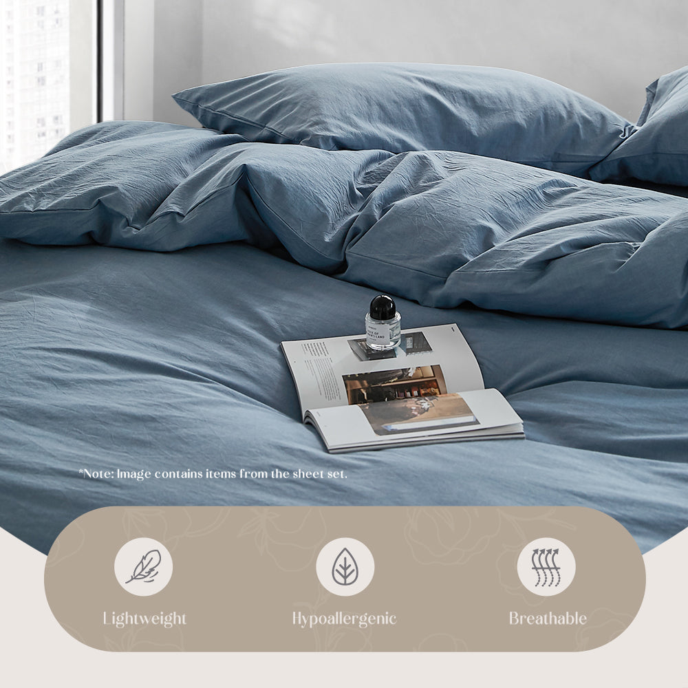 Serene Blue Plush Cotton Quilt Set for Queen Size Beds