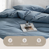 Serene Blue Plush Cotton Quilt Set for Queen Size Beds - Rear View