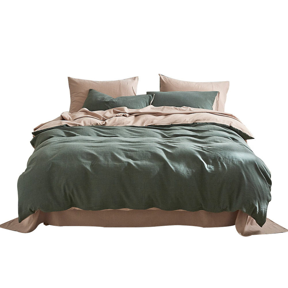 Plush Cotton Quilt Cover Set in Green and Beige for Single Bed