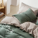 Plush Cotton Quilt Cover Set in Green and Beige for Single Bed - Side View