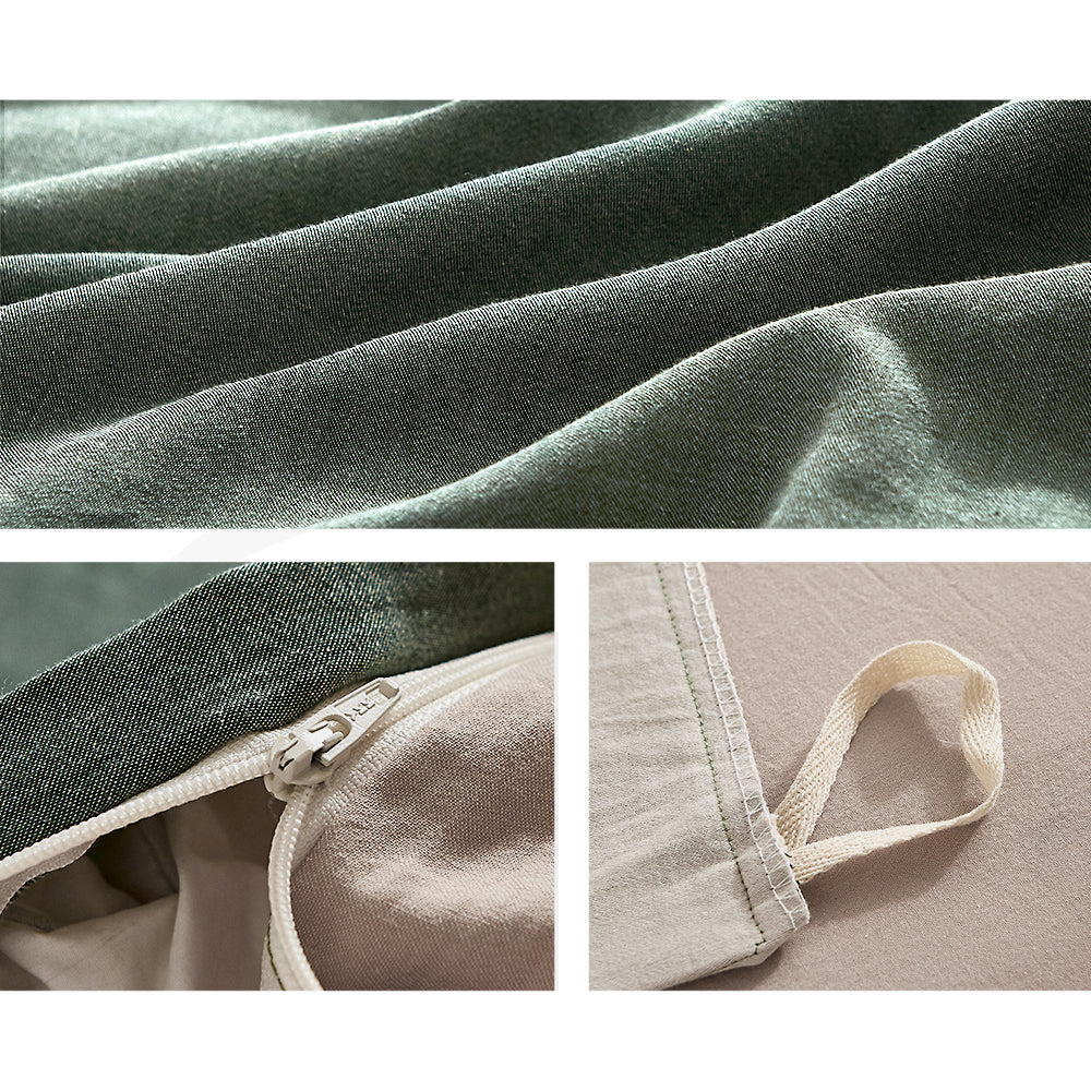 Plush Cotton Quilt Cover Set in Green and Beige for Single Bed