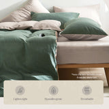 Plush Cotton Quilt Cover Set in Green and Beige for Single Bed - Rear View