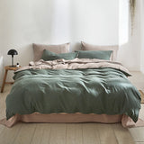 Plush Cotton Quilt Cover Set in Green and Beige for Single Bed - Low Angle