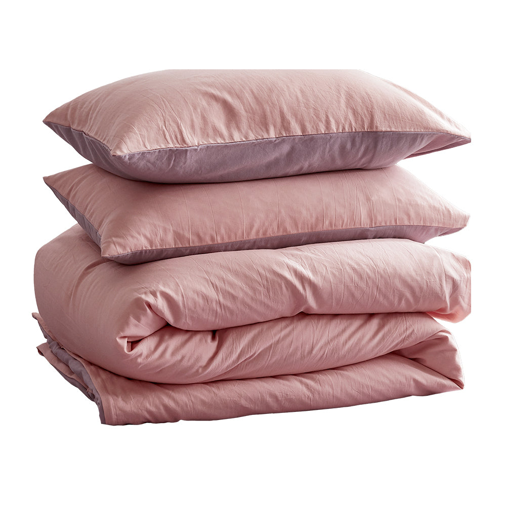 Soft and Plush Two-Tone Cotton Quilt Set in Pink and Purple for Single Beds