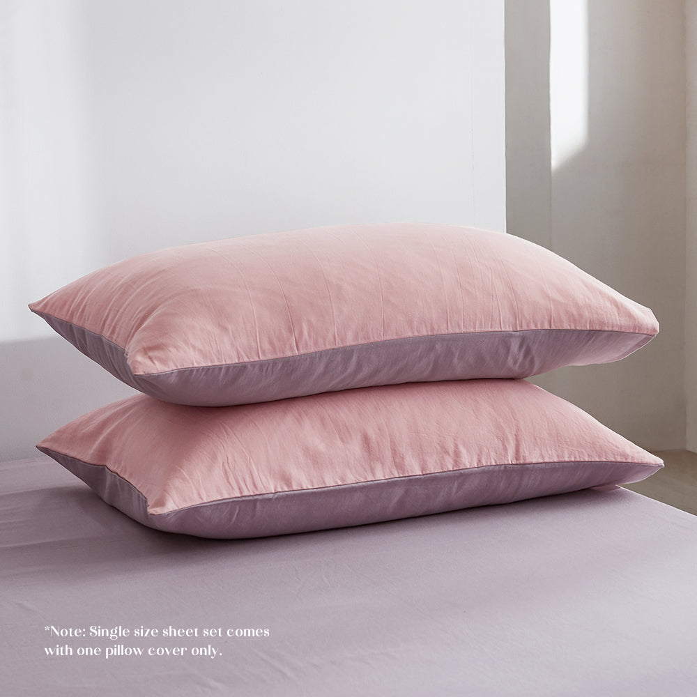 Soft and Plush Two-Tone Cotton Quilt Set in Pink and Purple for Single Beds