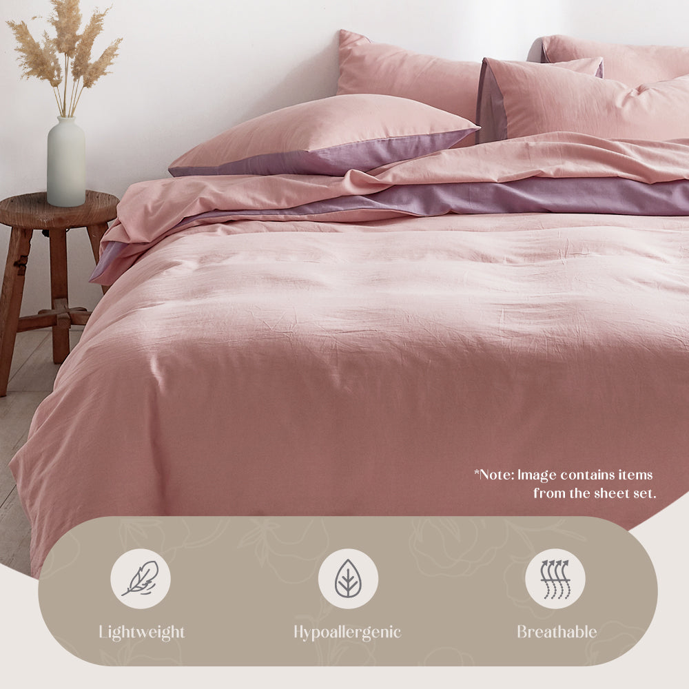 Soft and Plush Two-Tone Cotton Quilt Set in Pink and Purple for Single Beds