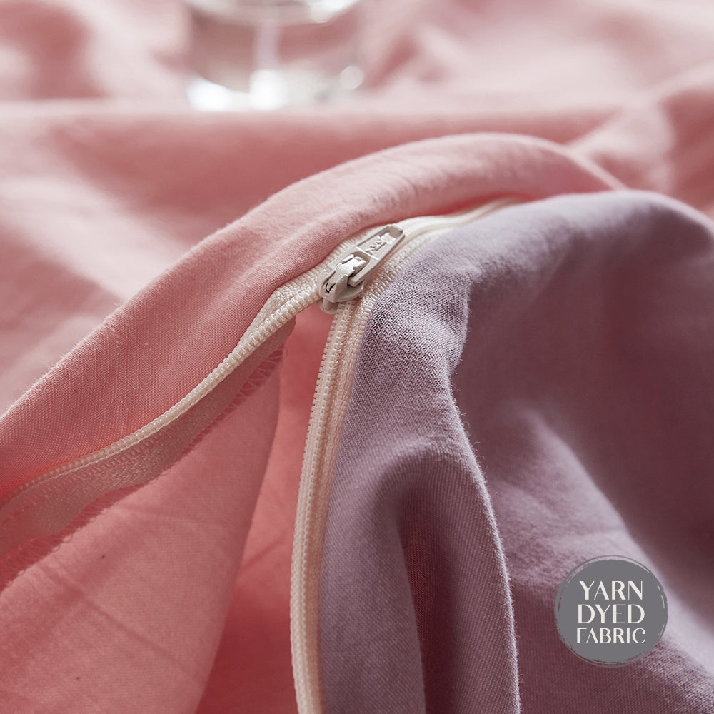 Soft and Plush Two-Tone Cotton Quilt Set in Pink and Purple for Single Beds